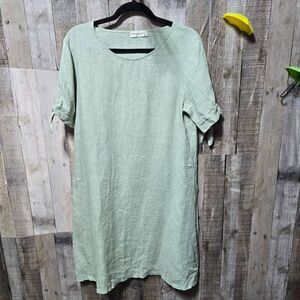 Terzo Millennio 100% Linen Dress Women’s Green Boho Hippie Peasant Lagenlook